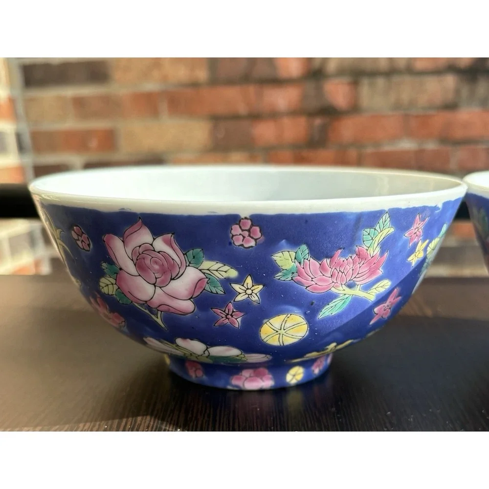 Set Of 2 Vintage Chinese porcelain bowls, likely in the Famille Rose Blue Floral